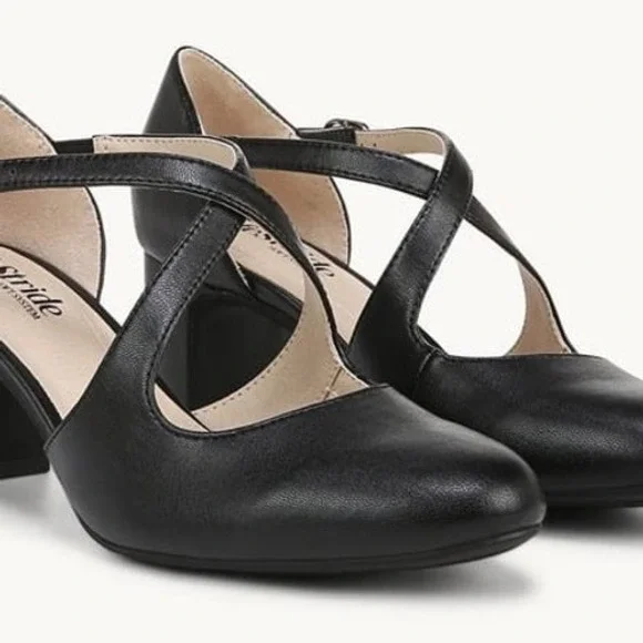 LifeStride Tracy Sz 8W Black Faux Leather Strappy Block Heel Pumps Wide NEW - Picture 11 of 11